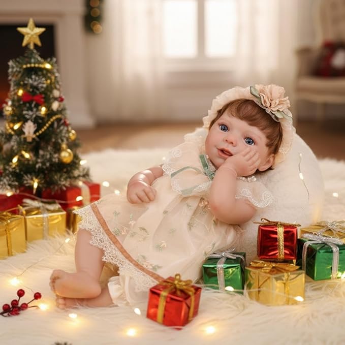 20-Inch Lifelike Reborn Baby Doll, Healing Mood Realistic Baby Doll with Cute Skirts, Poseable Smiling Full-Body Vinyl Baby Dolls for 3+ Ages, Collecting, Name Rosalie