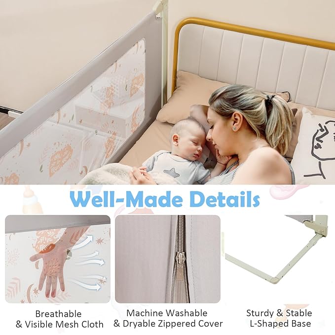 BABY JOY Bed Rail for Toddlers, 79" Vertical Lifting Extra Long Infants Safety Side Rails with Double Lock, Foldable Baby Bed Rail Guard for Twin Double Full Size Queen King Bed Mattress (Gray)