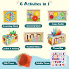 Ancaixin 6-in-1 Montessori Tissue Box Toy for 6+ Months Baby, Wooden Activity Cube, Puzzles 12-18 Months, Perfect 1 Year Old Girl Boy Gifts, Sensory Toys for Toddlers 1-3, Baby 1st Birthday Gift