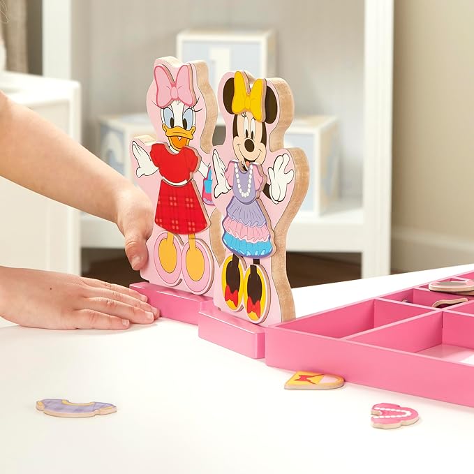 Melissa & Doug Disney Minnie Mouse & Daisy Duck Magnetic Dress-Up Wooden Dolls – Pretend Play Set (40+ pcs) Minnie Mouse Toys, Disney Dress Up Dolls for Preschoolers & Kids Ages 3+