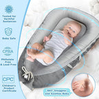 Baby Lounger - Baby Lounger for Newborn 0-24 Months, Breathable & Soft Cotton and Velvet Cover Baby Nest, Portable Tummy Time Lounger for Home and Travel, Ideal Baby Essentials & Shower Gifts