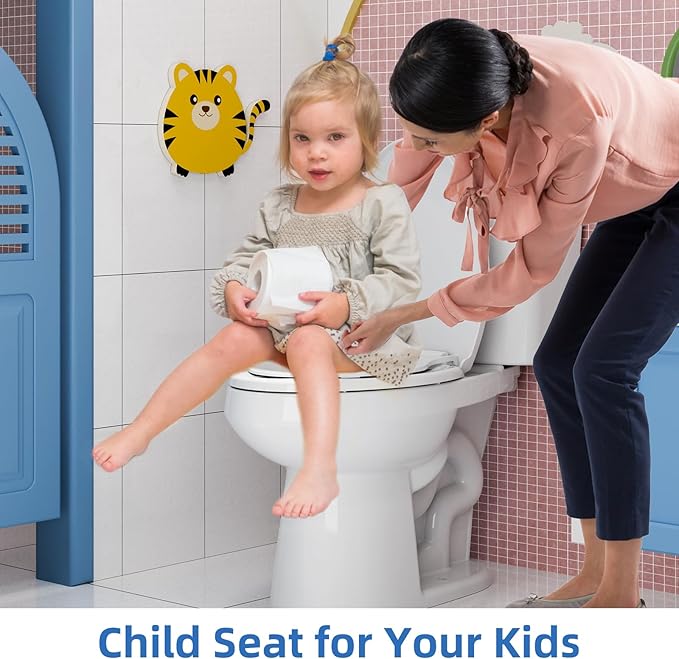 Toilet Seat with Toddler Seat Elongated, PP Material Family Toilet Seat Cover, Soft Close Adult & Toddler Seats, Easy to Clean, Safe Potty Training Solution for Kids, Bathroom Upgrade for Home