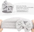 BQUBO Newborn Baby Hats Mittens Set Hospital Hat Beanie Infant Bow Hats Baby Gloves No Scratch Mittens for 0-6 Months