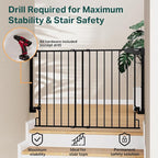 Cumbor 34" Extra Tall No Bottom Bar Baby Gate for Stairs, Auto Close Dog Gate Indoor for Larger Pets, 29.2-43" Hardware Mounted Safety Gate for Doorways, Wide Walk Thru Door for Easy Access (Black)