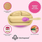 Abiie Octopod Bamboo Dish - Kids Plates for 4 months and up, 3-Compartment Baby Plates with Suction, Triangle Bamboo Baby Plate, Mess-Free Toddler Suction Plates, Baby Feeding Supplies, 8.3x1.9x7.7 in