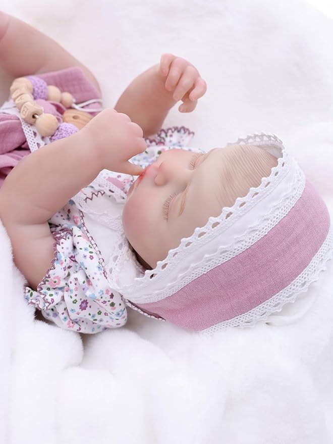 Reborn Baby Dolls – 20 Inch Real Baby Dolls That Look Real, Full Body Vinyl Girl Doll in Purple Romper with Bow & Bonnet, Lifelike Newborn with Accessories, Gift for Girls Ages 3+
