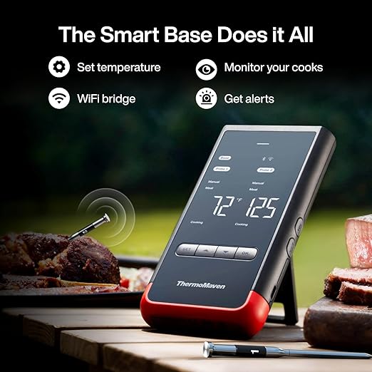 Smart Bluetooth Wireless Meat Thermometer: Standalone Base, WiFi Unlimited Range, 6 Sensors with NIST Certified Accuracy, 2 Probes for Kitchen, BBQ, Grill, Oven, Smoker, Rotisserie