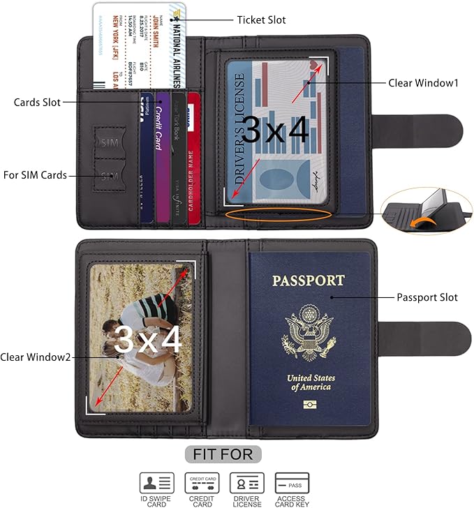 Melsbrinna Rfid Passport Holder for Travel women/Men, Cute Passport Wallet Rfid Blocking Card Slots, Rfid Passport Cover/CaseTravel Wallet, Passport Book Holder (1, Black1)