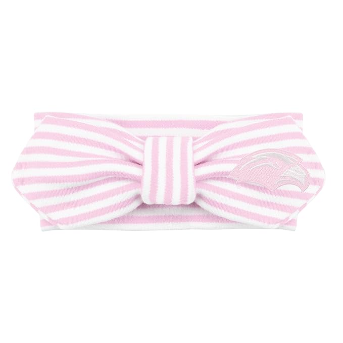 Creative Knitwear SMU Mustangs Infant Girls Pink/White Striped Hair Knot Headband Embroidered Logo - Size Newborn - 4T