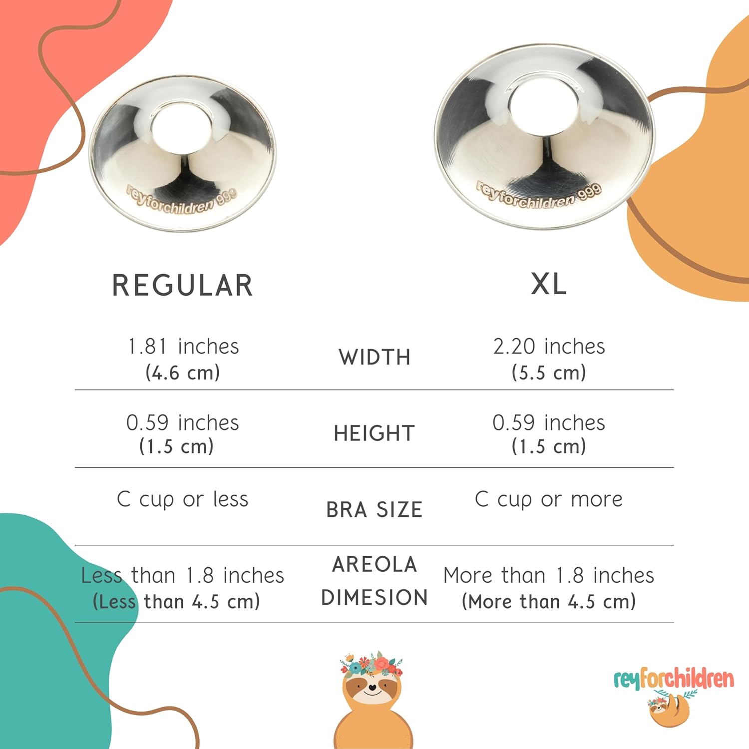 RFC Silver Nursing Cups - 999 Silver Nursing Pad - Nipple Shield Kit for Nursing Newborn - Breastfeeding Essentials - Nipple Cover Breastfeeding - with Silicone Ring & Cleaning Scotch & Case (XL)