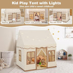 INFANS Kids Play Tent with Washable Mat Star Light Windows, Anti-Trip Large Playhouse Toys for Children Boys Girls, Indoor Outdoor Princess Tents Castle for Toddlers (Beige)