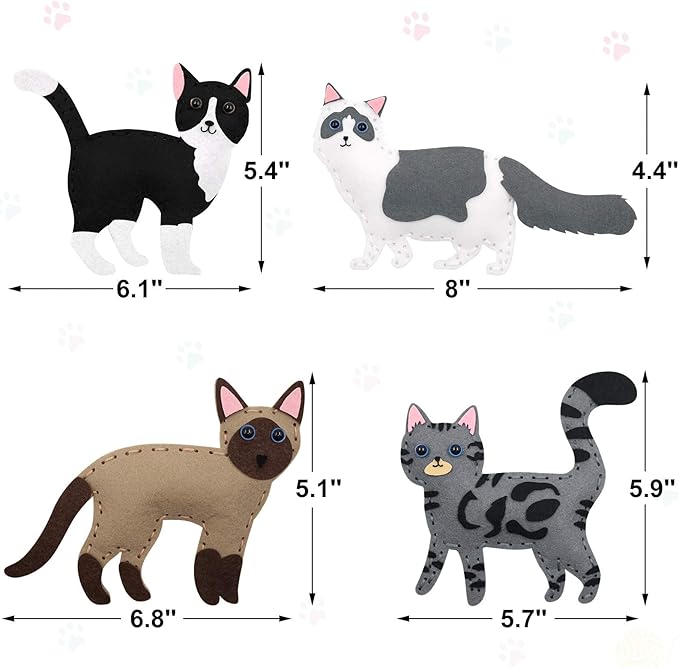 CiyvoLyeen Kitten Craft Kit Kids DIY Crafting and Sewing Set Kitty Cat Stuffed Animal Felt Plushies for Girls and Boys Educational Beginners Sewing Gift Ideas