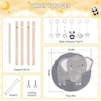 Wooden Baby Play Gym with Mat,Foldable Activity Gym for Newborns 0-12 Months,6 Hanging Sensory Toys for Infant Development,Montessori Toys for Baby Boys & Girls Shower Gift (Elephant)