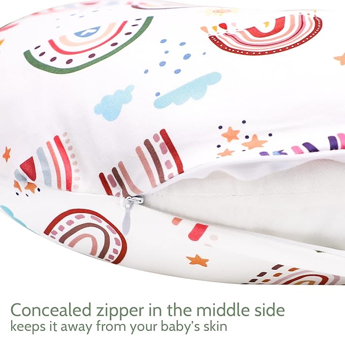 Rainbow Nursing Pillow Cover, Breastfeeding Pillow Slipcover for Baby Girls/Boys, Soft Snug Fits On Newborn Feeding Pillow Case
