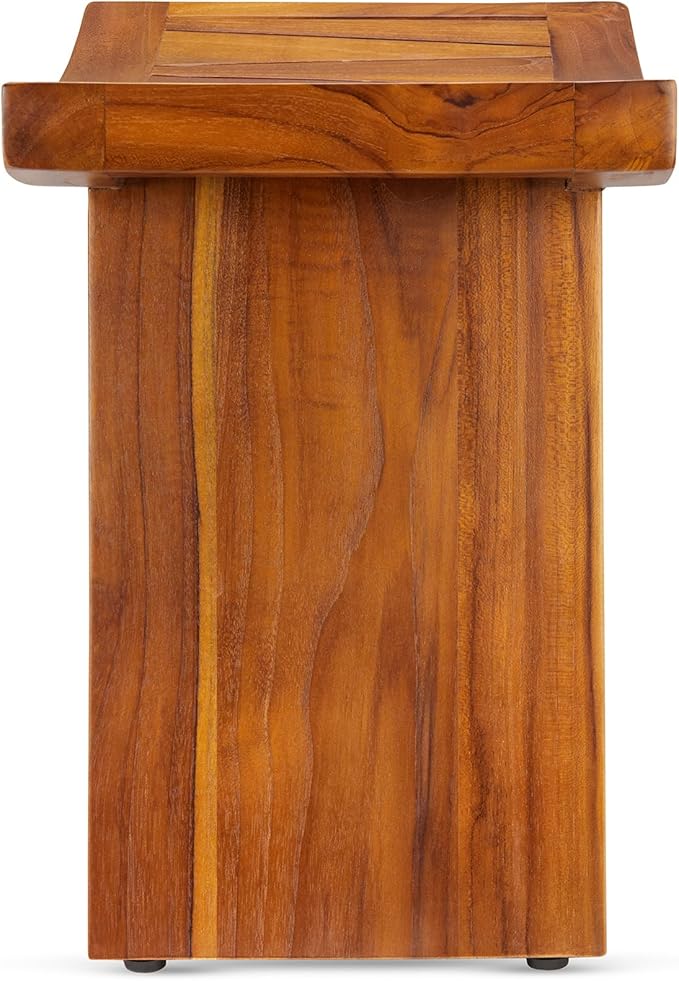 TeakCraft Teak Shower Stool with Shelf – Water Resistant, Non-Slip Premium Indonesian Teak Wood Bath Seat Bench for Shower – Fully Assembled Wood Spa Bath Organizer Seat with Leveling Feet, The Randi