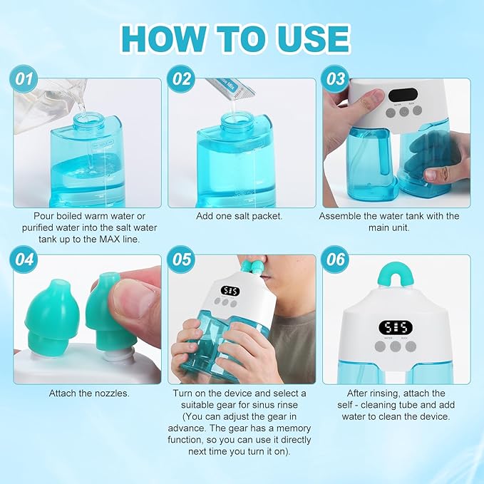 Nasal Irrigation System Electric Nasal Sinus Rinse Machine with Smart Display Screen, Dual Water Tanks, 9 Suction & Water Flow Modes, Nasal Irrigator for Allergies/Nasal Congestion/Runny Nose