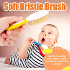 Baby Hair Brush and Comb Set, 4Pcs Baby Soft Bristles hairbrush Cradle Cap Brush Hair Comb for Newborns Toddlers Boys Girls (Yellow)