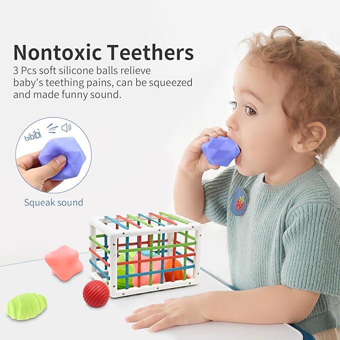Baby Sensory Activity Toys for 1 Year Old Boy Girl Gifts, Sensory Shape Sorter Cube with Soft Textured Balls for 6 12 18 Months Infants Motor Skills Early Development, Toddlers 1 2 Birthday Gift
