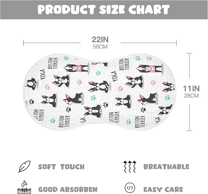 1 Pack Muslin Burp Cloths Dogs Yoga White Cotton Baby Burp Cloths Ultra Absorbent Soft Thick Burping Cloth for Newborn Boys Girls 22x11 Inch