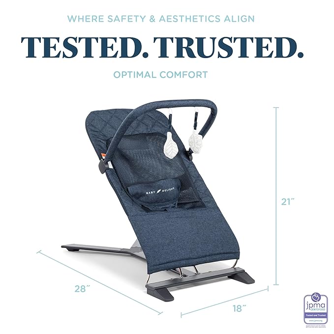 Baby Delight Alpine Deluxe Portable Bouncer, Infant, 0 – 6 Months, Quilted Indigo