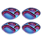 Ahimsa Stainless Steel Plates for Kids - Divided Plates for Toddlers, Pediatrician Designed, Non Toxic Toddler Plate, BPA Free & Dishwasher Safe (Blue Set of 4)