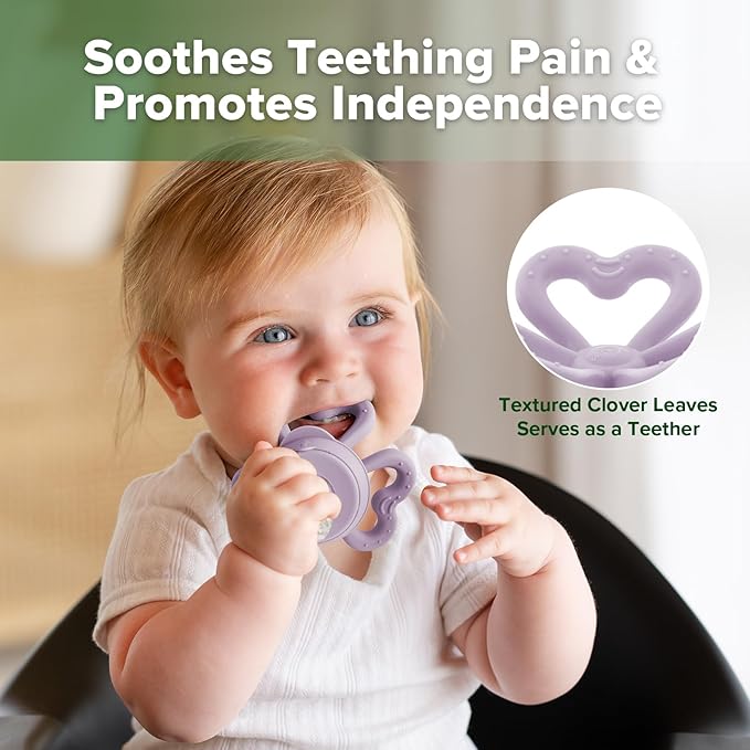 Haakaa Clover Baby Fruit Feeder Teether & Mini Freezer Nibble Tray – BPA-Free Silicone Breastmilk Popsicle Mold for Baby Teething Relief & Self-Feeding, 4M+ (Lavender)