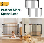Cumbor 2 Pack 29.2-43" No Bottom Bar Baby Gate for Stairs, 2-in-1 Auto Close Dog Gate Indoor, Hardware Mounted Pet Gate for Doorways with Large Walk Thru Door, Child-Proof Safety Gate for Kids (Black)