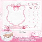 Trendy Pink Bow Coquette Baby Milestone Blanket Coquette Flannel Blanket Newborn Infant Swaddle Growth Baby Frame for Boys Girls Nursery (Bow, Pink)