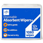 Medline Absorbent Wipers+ Disposable Heavy Duty Dry Wipes, 12" x 13" (90 Count, 12 Pack)