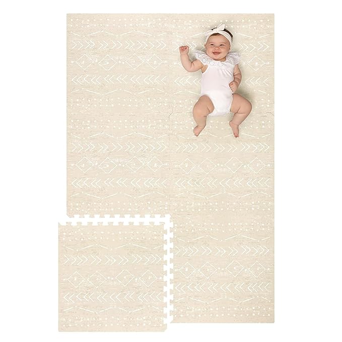 Baby Play Mat for Floor – 4x6ft Beige | Soft Non Toxic Premium EVA Foam Tiles for Tummy Time, Crawling & Playroom – Waterproof Interlocking Floor Mat for Babies & Toddlers by Lillefolk (6 Tiles)