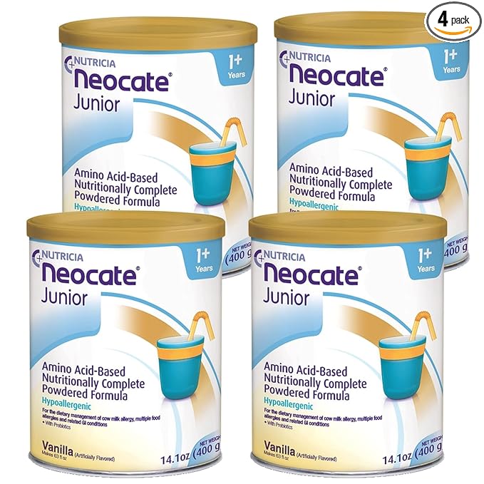 Nutricia Neocate Junior - Hypoallergenic, Dairy-free, Amino Acid-Based Formula for 1+ Years - For Toddlers, Kids & Teens - Powdered Formula - Vanilla - 14.1 oz can (Case of 4)