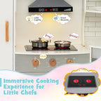 Costzon Corner Kids Kitchen Playset, Wooden Play Kitchen with Sounds & Lights, Washing Machine, Range Hood, Ice Maker, Microwave, Oven, Sink, Pretend Toy Kitchen Set for Toddler, Gift for Boys Girls