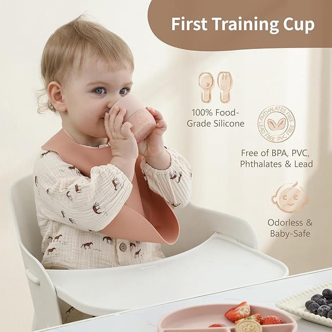 Moonkie Silicone Baby Cup 4 Months+ | Open Training Drinkware for Infants with Confetti Sprinkles | Baby-Led Weaning Essential | 2 oz (Ivory, 1 Pack)