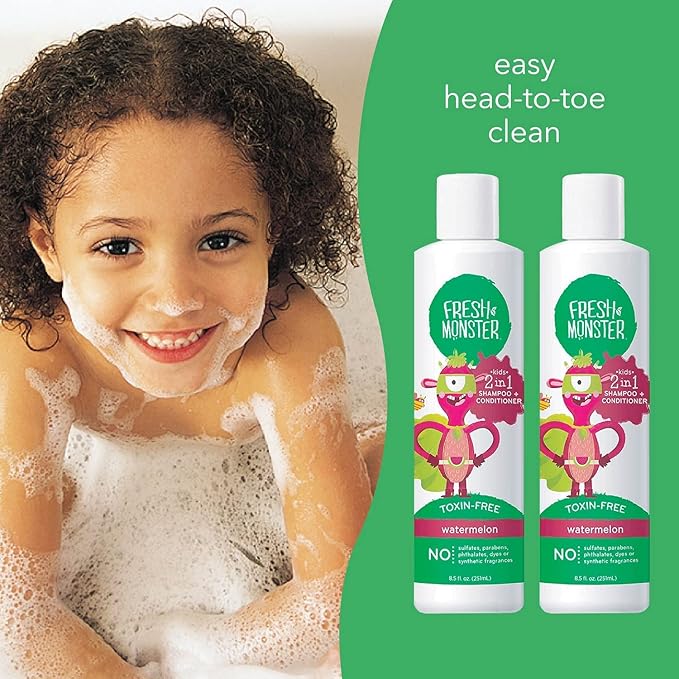 Fresh Monster 2-in-1 Shampoo & Body Wash, Toxin-Free, Hypoallergenic, Natural for Children, Watermelon - 2 Pack, 8.5oz/Each