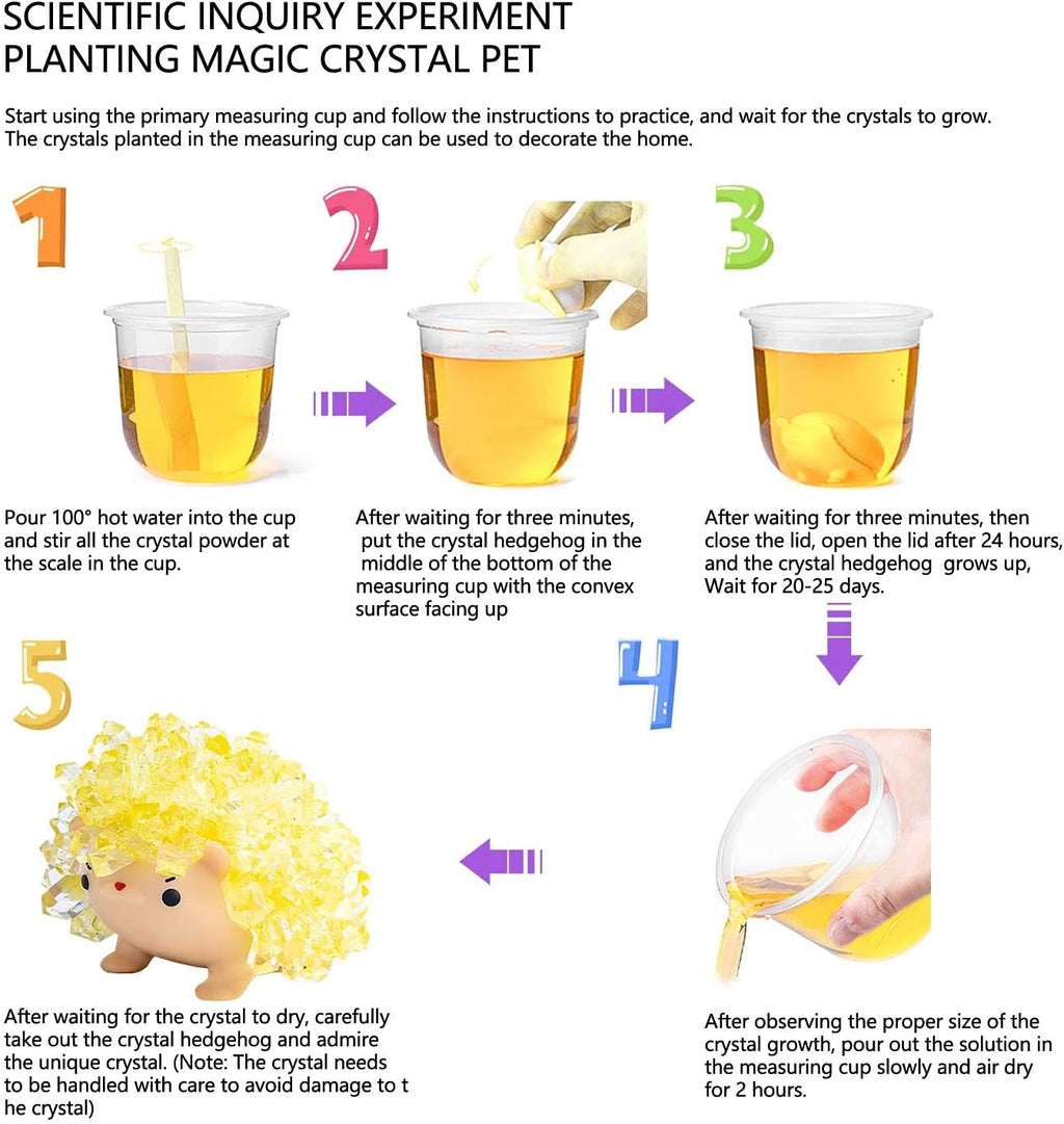 Crystal Growing Toys for Kids - Vibrant Colorful Crystal Hedgehog to Grow,Science Experiments Learning and Education for Kids STEM Gifts for Boys & Girls 8 Years + (Sunset Yellow)