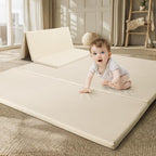 Foam Baby Play Mat: PU Leather Waterproof Kids Playmat - Trifold Floor Mat - Large Play Mat for Playpen Thick Pad Fodable Mattress Soft Toddler Mattress Infant Cushion for Preschool (Beige)