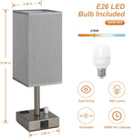 Grey Fully Dimmable Nightstand Lamps Set of 2 - Table Bedside Lamp with USB C+A Charging Ports & 2 AC Outlets, Square Lamp Sets Linen Fabric Shade for Bedroom Living Room(Bulb Included)