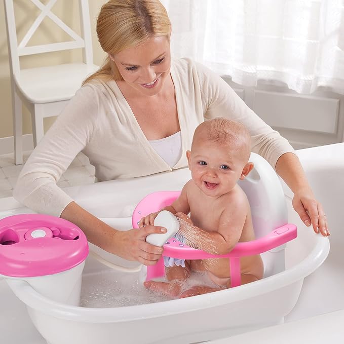 Foldable Baby Bath Seat, Non-Slip Bath Chair - Suction Cup Bathtub Seat for Babies 6-18 Months (Pink/White)
