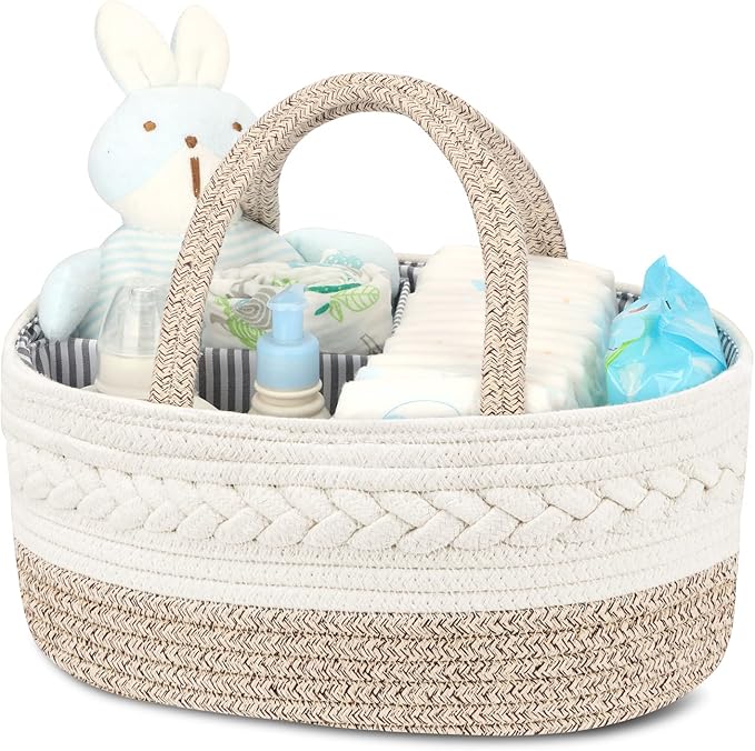 Maliton Diaper Caddy Organizer for Baby, Cotton Rope Baby Gift Basket, Portable Diaper Organizer for changing table, Nursery Storage Organizer, Shower Gifts for Newborn,baby essentials