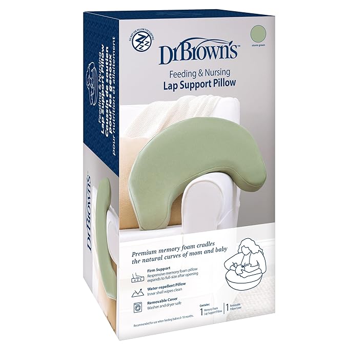 Dr. Brown's Feeding and Nursing Lap Support Pillow with Cover, Premium Memory Foam, Responsive Firm Support, Storm Green