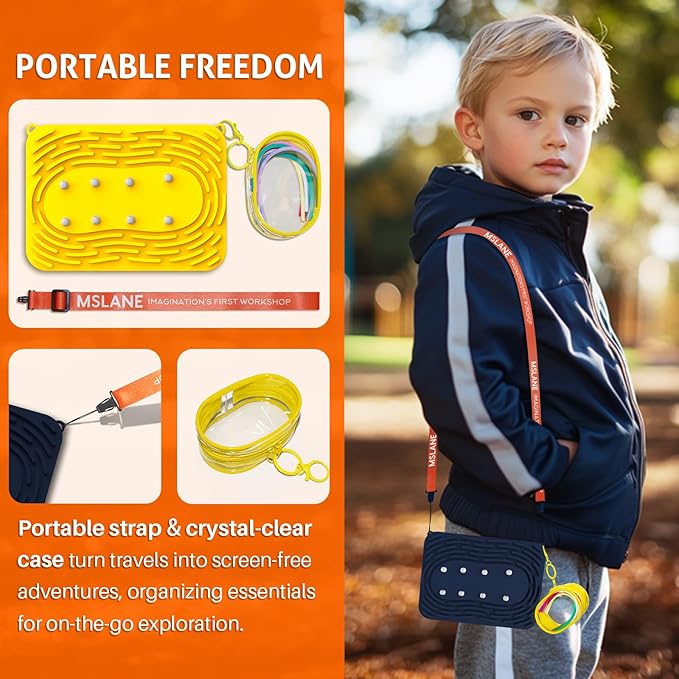 Sensory Activity Board: Silicone Fidget Toy | Shoe Tying Practice & Travel Strap | Silence Stress Relief for ADHD & Autism | Anxiety Calming | Kids 3+ & Adults | Gift-Ready Packaging Bright Yellow