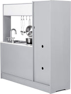 Amazon Basics Kids Kitchen Set, Play Kitchen Toy Playset for Toddlers, Preschoolers, 39"L x 11.8"W x 39"H, White & Gray