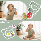 Baby Fruit Food Feeder & Breastmilk Popsicle Molds for Teething Relief, Baby Feeding Sets, 1 Freezer Tray with Lid & 1 Teether Toy & 1 Silicone Teething Pacifier Feeder, Extra Food Pouches (Green)