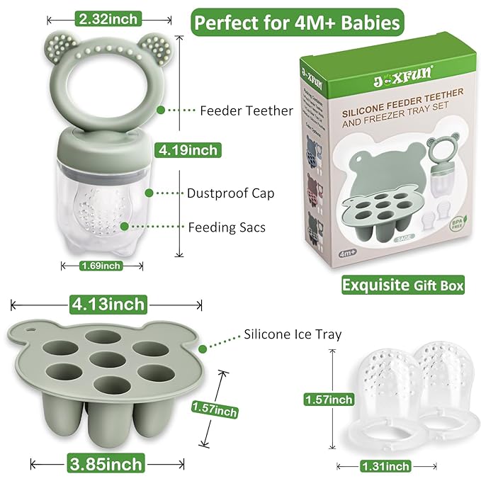 Silicone Baby Fruit Food Feeder & Mini Freezer Nibble Tray, Breastmilk Popsicle Molds for Baby Teething Relief, BPA Free Silicone Teething Toys Feeder for Safe Infant Self Feeding, Extra Food Pouches
