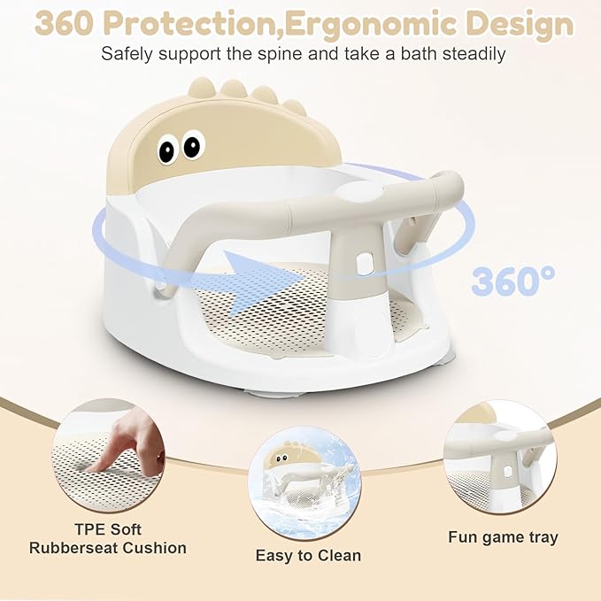 Baby Bath Seat for Babies 6 Months & Up Sitting Up, Non-Slip Baby Bath Chair with Suction Cup, Safe and Comfortable Portable Infant Bath Seat for Bathroom, Bathtub Tub, Easy to Clean (Yellow)