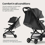 Mompush Velo Lightweight Travel Stroller – One-Hand Fold, Ultra-Compact & Airplane Friendly, Lie-Flat Recline Seat (from Birth to 50 lbs), Includes Cup Holder, Shoulder Strap, and Leather Bumper Bar