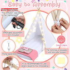 Windyun 6 Pack Kids Teepee Tent for Slumber Party Sleepover Tents for Girls Party with Air Mattress, Star Lights, Blankets Trays Sheets, Natural Cotton Toddler Play Teepee for Indoor Outdoor(White)