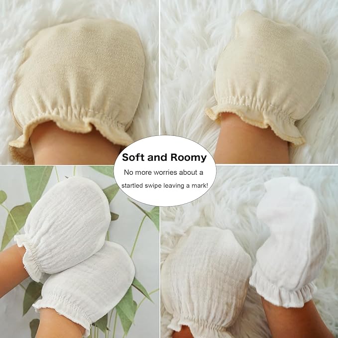 Newborn Mittens No Scratch 100% Cotton Mitts Boy Girl baby mittens 0-6 months 6 Pack
