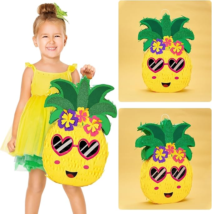 WERNNSAI Pineapple Piñata - Luau Party Piñata Game with Blindfold and Bat for Girls Boys Kids for Hawaiian Tropical Luau Party Supplies Summer Fruit Themed Birthday Party Decorations