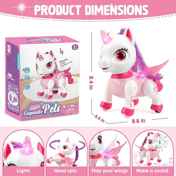 Unicorn Toys for Girls Age 4-6: Robot Pets for Kid Remote Control Robot Toy for Ages 5-7 Robot Toys for Kids 8-12 Birthday Gifts for 3 4 5 6 7 8 Year Old Girl, Pink